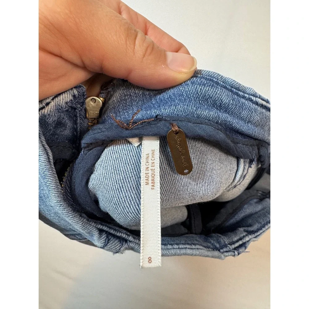 Boho Free People Denim Mini Skirt Womens 8 Blue Medium Wash‎ Seamed Back Zip